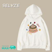 SELVZE เสื้อสเวตเชิ้ตมีฮู้ดสำหรับผู้หญิง,เสื้อสเวตเชิ้ตมีฮู้ดโอเวอร์ไซส์ลายเค้กการ์ตูนเกาหลีฤดูใบไม้ร่วง