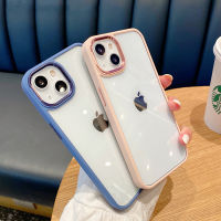 ป้องกันกล้องโลหะกันกระแทก Hard Clear Case สำหรับ iPhone 14 13 15 12 11 Pro Max Mini XS XR X 8 7 Plus + SE 2020 กรณีโทรศัพท์โปร่งใส Macaron สีเรียบง่ายแฟชั่นกรณีโทรศัพท์ป้องกันการตก ขายดีที่สุด