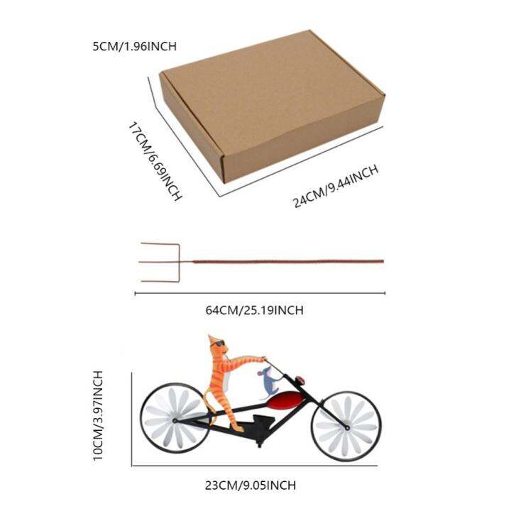 ที่ตกแต่งจักรยานโลหะสำหรับปั่นรูปสัตว์ตั๊กแตนตำข้าวแมวเมาส์กบหมุนภาพทิวทัศน์หัวปลั๊กสายดินประดับสนามหญ้าศิลปะสำหรับลานสนามหญ้าลาน