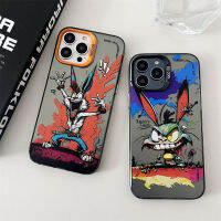 กระแสแฟชั่นแบรนด์ Ins เคสโทรศัพท์ภาพวาดสีน้ำมันกระต่ายตลกสำหรับ IPhone 11 12 13 14 Pro Max กรอบหลังนิ่มป้องกันการตกน่ารัก