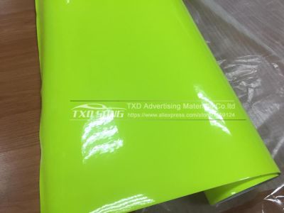 Premium quality Glossy Fluorescent Yellow Vinyl Sticker With air free bubble Fluorescent Vinyl Wrap Film For Car Body decoration