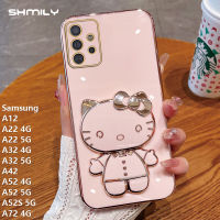 เคสโทรศัพท์ชุบโลหะด้วยไฟฟ้าสำหรับ Samsung Galaxy A12 A22 4G A22 5G A32 4G A32 5G A52 A42 4G A52 5G A52S 5G A72 4G เคสโทรศัพท์ชุบโลหะด้วยไฟฟ้าอย่างดีลูกแมว KT น่ารักแฟชั่นฝาปิดตัวยึดกระจกเครื่องสำอาง