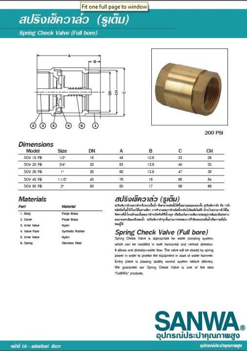 เช้ควาล์วทองเหลือง-กันน้ำย้อนกลับ-ชนิดสปริง-แกน-pvc-มีขนาด-1-2-4หุล-3-4-6หุล-1นิ้ว-ยี่ห้อ-sanwa