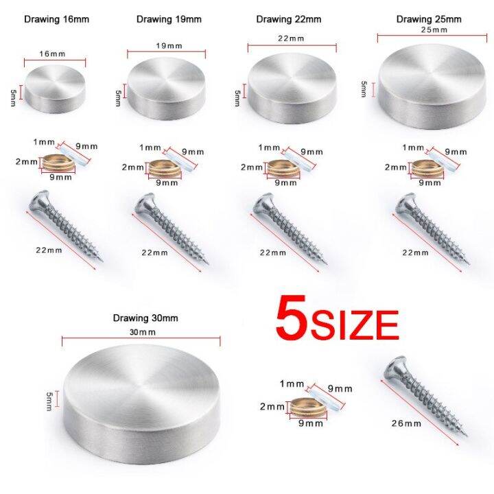 4pcs-304-stainless-steel-decorative-nail-mirror-fixing-screws-plastic-washers-flat-advertisement-nail-fittings-steel-screw-cover-nails-screws-fastene