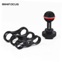 Cold Shoe To 1" Ball Mount Base Adapter with Ball Clamp Butterfly clip for Underwater camera Diving waterproof housing case Arm