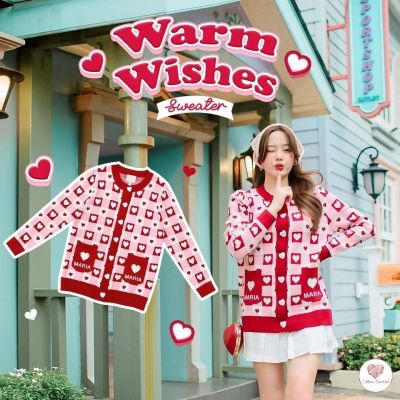 Warm Wishes Sweater เสื้อกันหนาวไหมพรม สเวตเตอร์ลายหัวใจโทนแดงชมพูสุดน่ารัก นุ่มสบายระบายอากาศ ไม่ร้อนไม่คัน ไม่ขุย