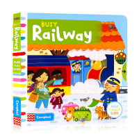 Busy series busy railway station English original picture book push-pull sliding mechanism operation cardboard book childrens English Enlightenment childrens interesting game toy book early education parent-child interaction Campbell