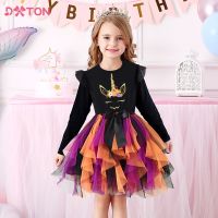 DXTON Kids Girls Halloween Dress Kids Pumpkin Print Long Sleeve Dresses Kids Festival Party Cosplay Costumes Children Clothing