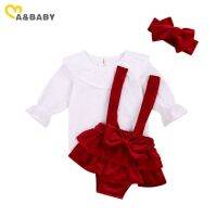 Ma Baby 0-24M Christmas Newborn Infant Baby Girl Clothes Set Ruffles White Tops Bow Red Velvet Shorts Headband Outfit Xmas