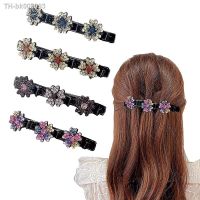 ▨❂☈ Women Hair Clip With 3 Crystal Flowers On The Side Girls Braided Hair Clips Sweet Elegant Hair Barrettes Hair Accessories