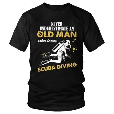 Never Underestimate Parents Who Love Scuba Diving Shirt Men Cotton Short Sleeve Diving Shirt Quotes For 100% cotton