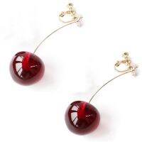 【YF】 Clear Resin Cherry Earrings for Women Girl Gold Color Alloy Transparent Green Pink Purple Red Clip Party Jewelry