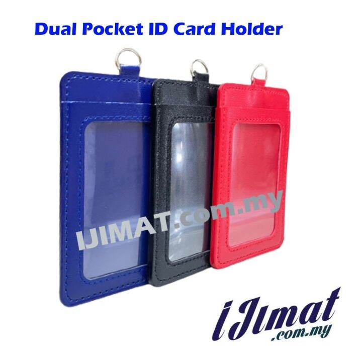 Double Slot Pocket PU Leather ID Card Holder / Name Tag Holder / Name Badge Holder (1PC) Lazada