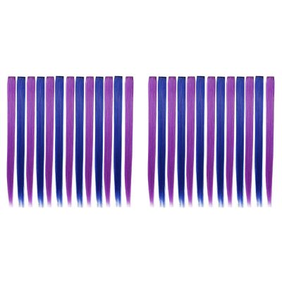 26 Pcs Colored Party Highlights Colorful Clip in Hair Extensions 55cm Straight Synthetic Hairpieces, Purple + Blue