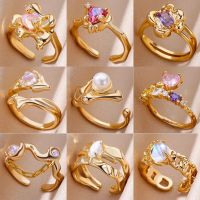 Stainless Steel Rings For Women Gold Plated Fashion Heart Zircon Wedding Party Ring Female Finger Jewelry Gift Free Shipping