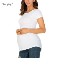 Hot Sale Pregnancy Tops Tees Embarazadas Summer Short Sleeve White Solid Color Round Neck Pink Casual Maternity Clothes T Shirts