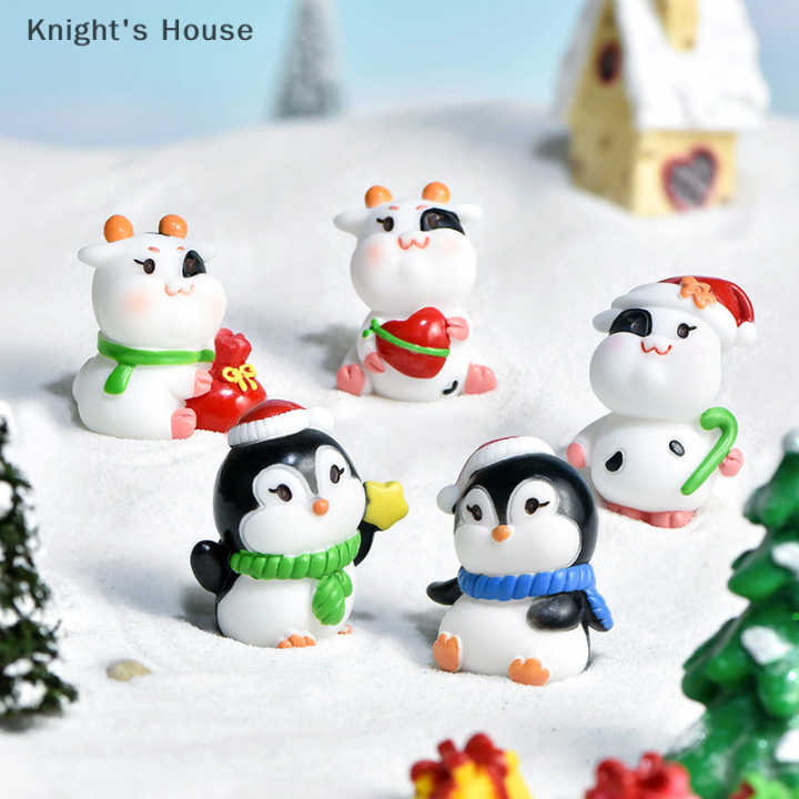knights-house-เครื่องประดับตั้งโต๊ะในบ้านรูปปั้นสัตว์รูปนกเพนกวินกวางคริสต์มาสขนาดเล็ก
