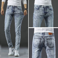 Light Blue Snowflake กางเกงยีนส์ผู้ชายแฟชั่นเยาวชน Casual Streetwear Slim Skinny ตรงผ้าฝ้ายสบายชาย Denim กางเกง