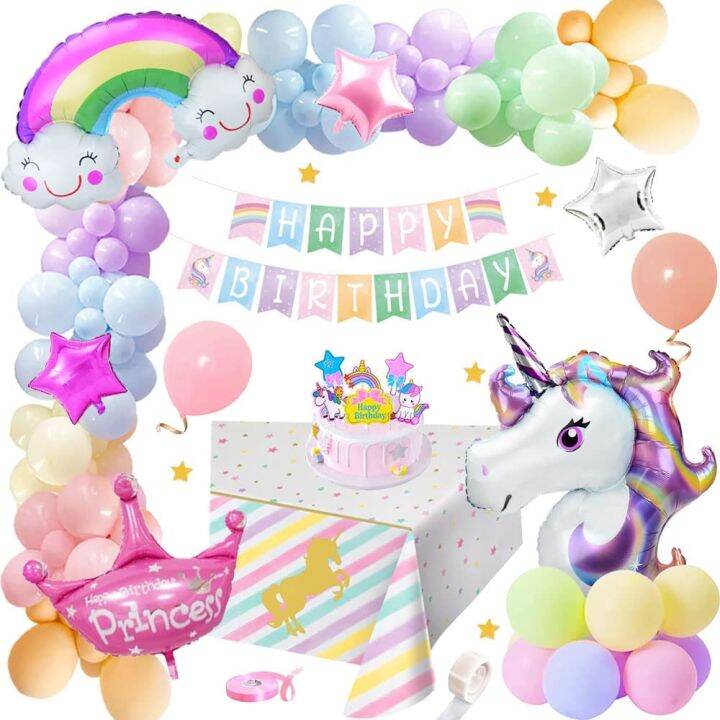 【free gift Inflator】Unicorn Party Decorations Girls, Pastel Unicorn