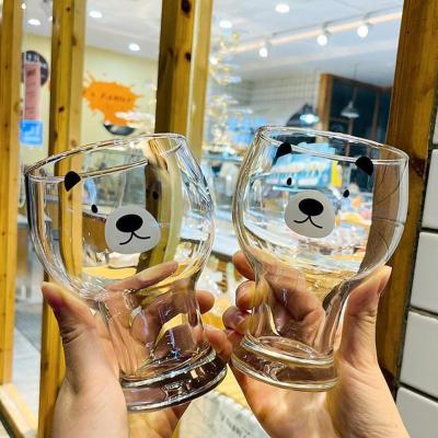 Korean Cute Bear Design Glass Mug Juice Milk Tea Cup For Couple M8D6