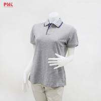 เสื้อโปโล KanekoTC นุ่ม สีสด ยับยาก สีเทาขลิบน้ำเงิน PC067 (หญิง) - PMKPOLOMAKER