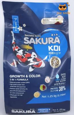 SAKURA KOI GROWTH &amp; COLOR 2 IN 1 FORMULA ขนาด M 1.25 KG  อาหารปลาคาร์ฟ ซากุระโค่ย สูตรเร่งโต+สี ถุงน้ำเงิน. ขนาดเม็ด M.