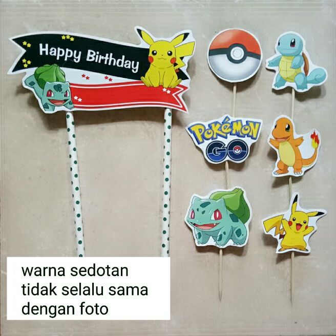 Topper Hiasan Tusukan Kue Cake Ulang Tahun Happy Birthday Hbd Karakter Pokemon Go Lazada Indonesia