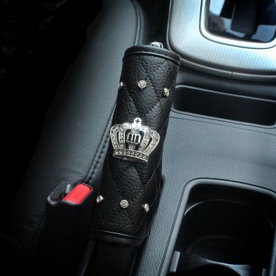 Bling Rhinestones Crown PU Leather Universal Car Seat Belt Cover Shoulder Gear Shift Knob Cover Handbrake Set Auto Accessories