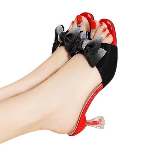 รองเท้าส้นสูงสำหรับผู้หญิง-รองเท้ารองเท้าแตะน่ารักแฟชั่นมีโบว์ไล่ระดับสีรองเท้ารองเท้าส้นสูงรองเท้าช้อปปิ้งงานปาร์ตี้-chaussure-femme