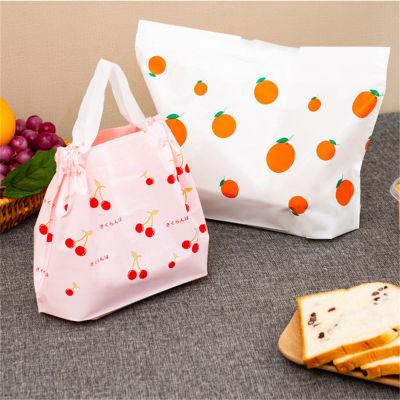50pcs Fruit Salsa Printed Plastic Drawstring Takeaway Food Packaging Cake Storage Bag With Handle 35x25x12cm