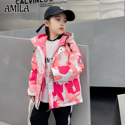AMILA เสื้อขนเป็ดอำพรางความยาวกลางของเด็กเสื้อขนเป็ดหนา