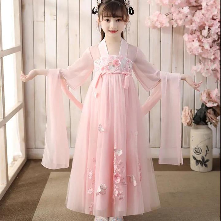 2022โบราณ-h-anfu-สาวโอเรียนเต็ลจีนเครื่องแต่งกายเด็กชุดจีนแบบดั้งเดิมเด็กนางฟ้าราชวงศ์ถังประสิทธิภาพสวมใส่