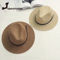 2021 Fashion Summer Woman Men Solid Panama Hat With Belt Sunhat Outdoors Beach Sun Visor Cap Jazz Trilby Cap Chapeau Sombrero