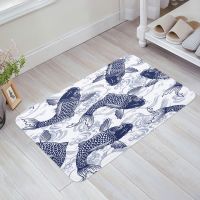 Japanese Style Blue Carp Waves Bathroom Mat Corridor Carpet Kitchen Mat Entrance Door Mats Welcome Room Floor Prayer Rug Doormat