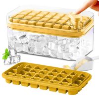 2Piece Ice-Cube Tray with Lid and Bin Ice-Cube Trays for Freezer 64 Pcs Ice-Cube Mold (Yellow)