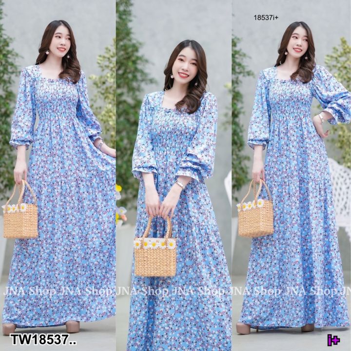 tw18537-dress-เดรสสม๊อคอกลายดอกเล็ก