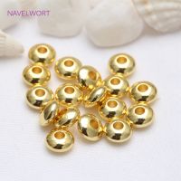 ♠℡ 14K Gold Plated Flat Round Spacer Solid Smooth Wheel Bead Flat Round Loose Beads For Necklace Bracelet Making Accessories