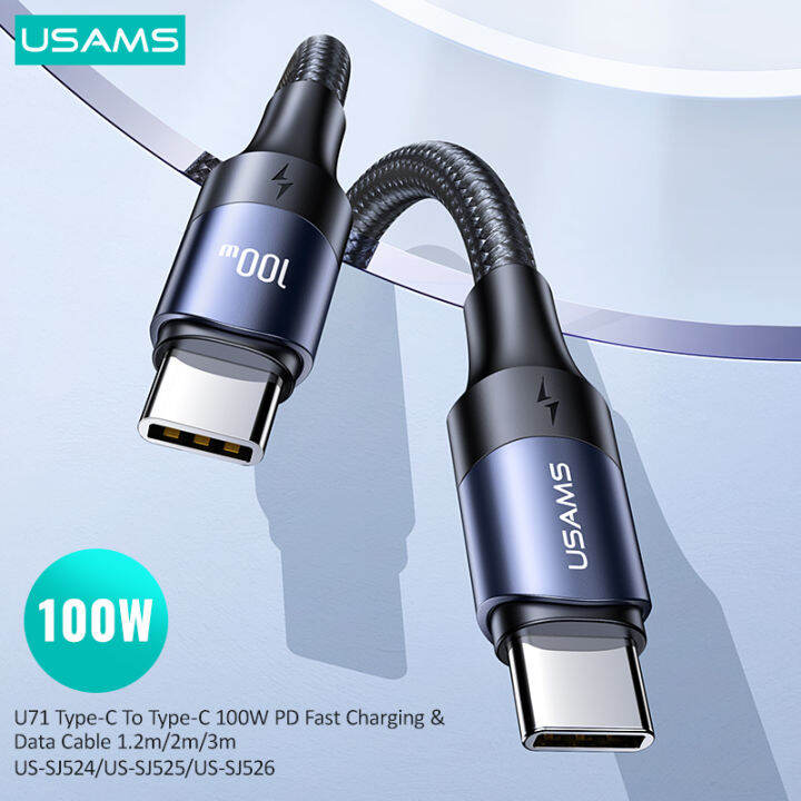 usams-pd-100w-fast-charging-data-cable-สำหรับ-air-pro-type-c-สายถักสำหรับ-hornor