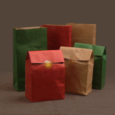 ถุงกระดาษคราฟท์สีเขียว/แดงของขวัญอาหารอบขนมปังปาร์ตี้ขนมถุงบรรจุภัณฑ์ขนมขบเคี้ยวขนาดเล็กถุงบรรจุภัณฑ์ช็อกโกแลต 20 ชิ้นขายส่ง-zptcm3861