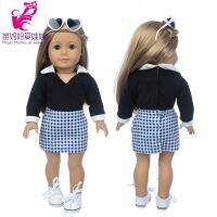 18 Inch American OG Girls Doll Clothes Black Blouse Tights Skirt 40cm Baby Doll Summer Shirt Office Suit Hand Tool Parts Accessories