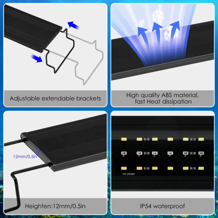 ไฟตู้ปลาไฟตู้ปลาสเปกตรัมเต็มรูปแบบพร้อมจอแอลซีดีไฟตู้ปลา-led-rgb-16w-สำหรับถังน้ำจืดที่มีระดับความสว่าง10ระดับนาฬิกาจับเวลาปรับได้3โหมดสำหรับปลูกถัง41-61ซม