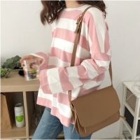 【On Clearance】【sssuper solo】Women Korean Fashion Stripe Long Sleeve T-shirts Student Loose Blouse