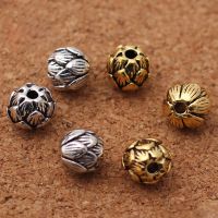 10pcs/lot Vintage Tibetan Silver Gold Color Lotus Charm Beads 10mm Handmade Zinc Alloy Beaded Spacer Fit Bracelets DIY Jewelry