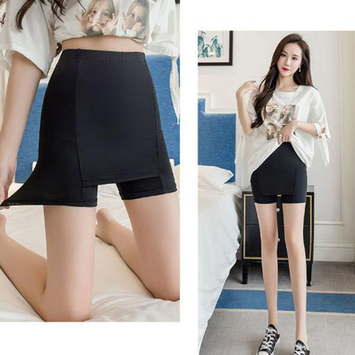 shenghao-กางเกงบ็อกเซอร์เอวสูงผ้าไหมน้ำแข็งสำหรับผู้หญิงกระโปรงไร้รอยต่อสองชั้นทรงสลิมฟิต