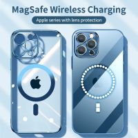 【16- digits】หรูหราชุบแม่เหล็กใสสำหรับ Magsafe เคสชาร์จไร้สายสำหรับ iPhone 14 13 12 11 Pro Max X XR XS 8 Plus ปลอกซิลิโคนอ่อนนุ่ม