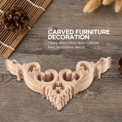 4Pcs/Set Wood Carved Corner Onlay Applique Unpainted Frame Cupboard Cabinet Decal for Home Furniture Decoration 15cm