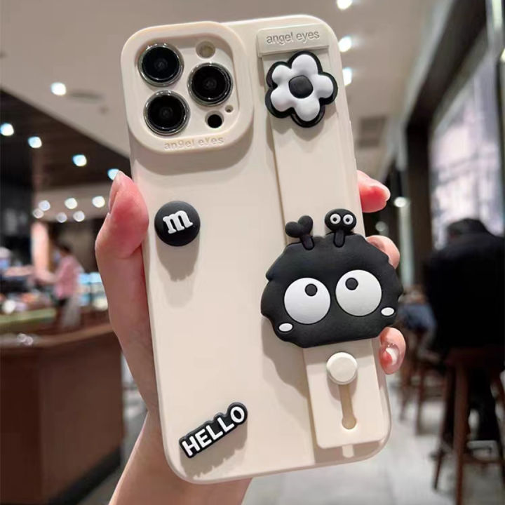 เคสสำหรับ-huawei-p60-p50-p40-lite-nova-11-10-pro-8-9-6-se-7i-8i-y61-y70-y90-5t-y6p-y7p-y9a-y7a-y9s-y9-prime-honor-x8-x9a-x7a-ดอกไม้ถ่านหินสีดำน่ารัก-diy-สายรัดข้อมือเคสโทรศัพท์