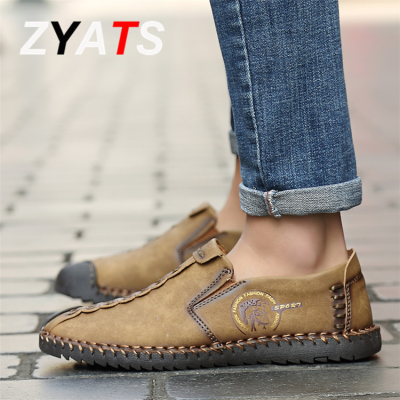 ZYATS รองเท้าส้นเตี้ยผู้ชายหนังรองเท้าหนังนิ่มรองเท้าโลฟเฟอร์ลำลองสลิปออนขนาดใหญ่38-46สีกากี