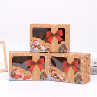 3pcs/set 3pcs/set Kraft Paper Candy Boxes Merry Christmas Cookie Gift Box Clear Window Packaging Bag Party Favor New Year Decoration