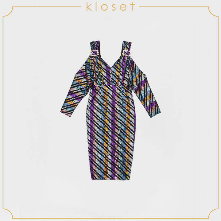 kloset-sequin-embellished-midi-dress-aw20-d010-เสื้อผ้าแฟชั่น-เสื้อผ้าผู้หญิง-เดรสแฟชั่น-เดรสผ้าเลื่อม-เดรสสั้น